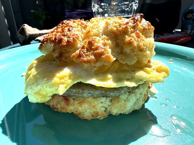 Illustrative photo of a breakfast biscuit sandwich