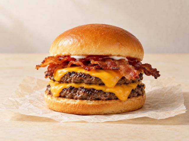 AI-generated illustration of a double square-patty bacon cheeseburger with melted cheese